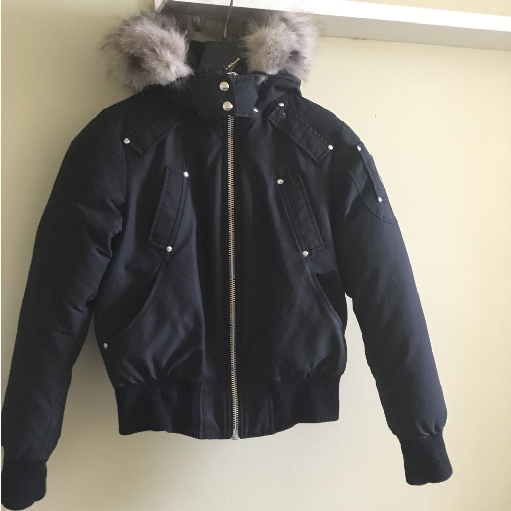Moose Knuckles Black Jacket with Embroidered Detail